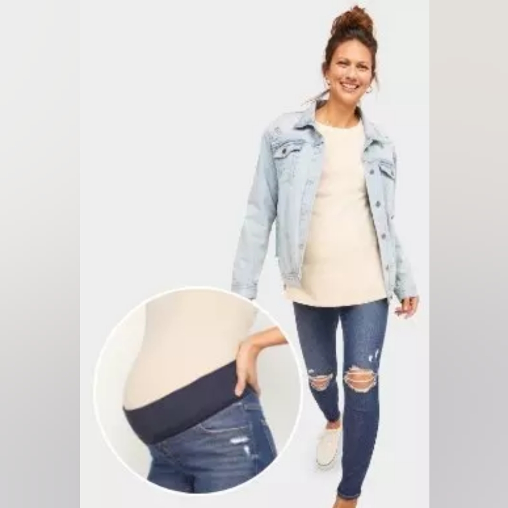 Old Navy Maternity Front Low Panel Rockstar Skinny Ripped Jeans Long Size 12